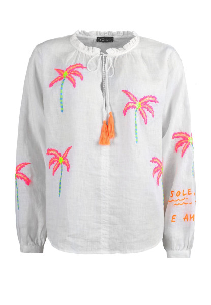 Leinenbluse Palmtrees offwhite