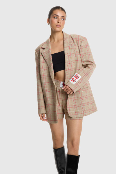 Oversized Check Blazer sand