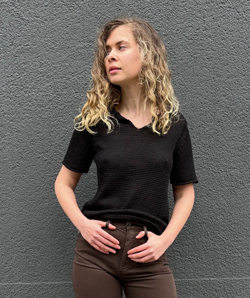 V-Neck Knitwear Top Dark Brown Melange