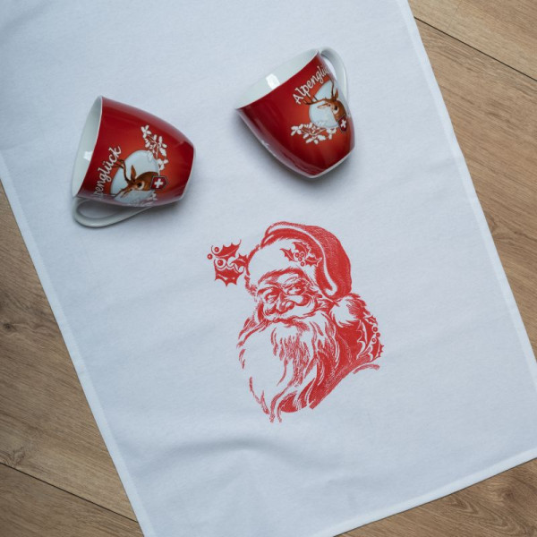 Geschirrtuch weiß, Weihnachtsmann neon rot