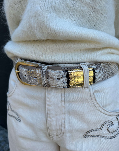 Leather Belt Python natur/schwarz/gold