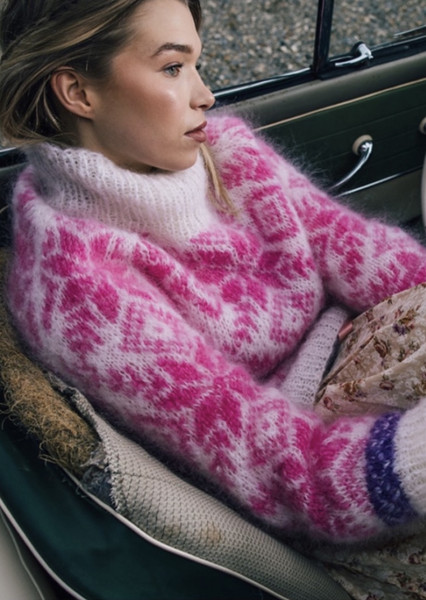 Norweger Strickpullover Off-White Fuchsia