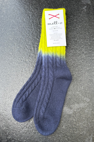 Cable Knit Socks Navy/Lime 100% Luxury Cashmere Socks