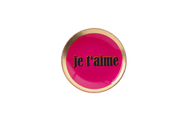 Love Plates Glasteller Je T'aime rund neon pink