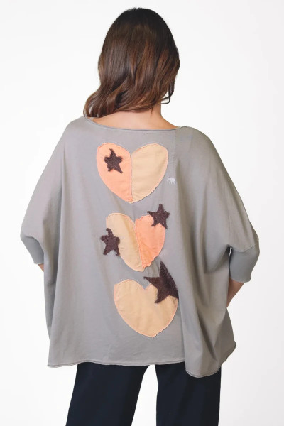 Papu Oversize T-Shirt Mit Rückenapplikationen grey stone