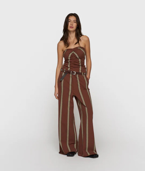 Wide Leg Pants Stripes deep brown
