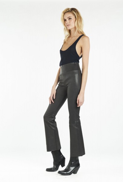 High Waist Leather Leggings Ankle Flare Anthracite