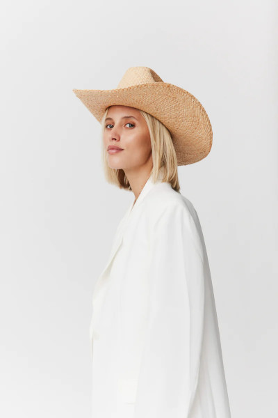 Straw Cowboy Hat Lifted Brim Natural