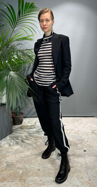 Coll Neck Stripe navy beige melange