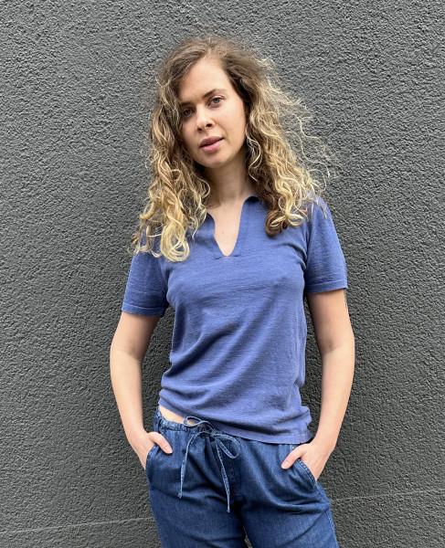 Polo V-Neck Knitwear Denim Blue