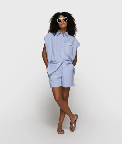 Cotton Shorts Stripes white steel blue