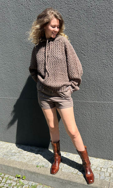 Hoodie Crochet Wool Lurex Mauve