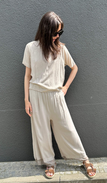 Wide Leg Pant Viscose/Silk Chalk