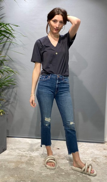 V-Neck Tee Eyelet dark grey blue