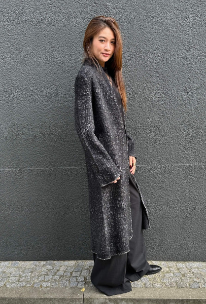 Woman Coat Strickmantel Long Nero