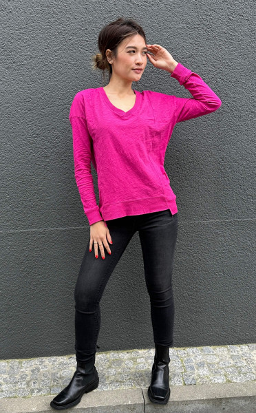 V-Neck Princess Seam Rib Mix Dragonfruit