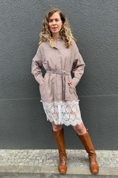Blusenkleid Marjo Moka Stripe & Spitze