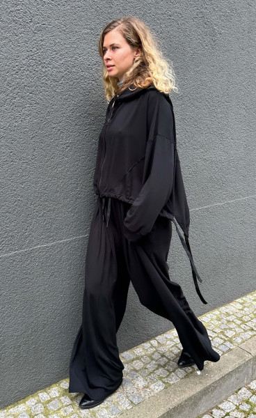 Oversize Bamboo Sweatjacke black