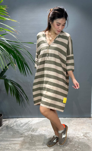 Dress Flower Stripes kaki Dress Flower Stripes kaki