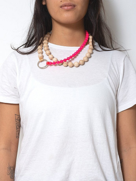 Doppelkette neon pink - natural