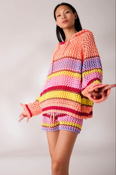 Hoodie Crochet Multi Stripe Abricot
