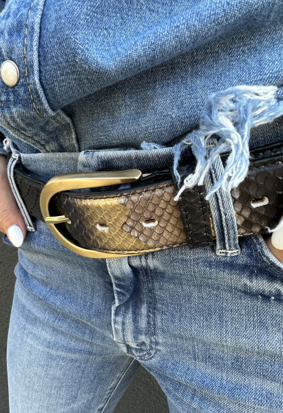Leather Belt Python schwarz/gold