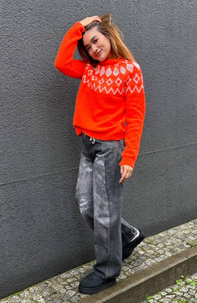 Norweger Strickpullover Neon Orange
