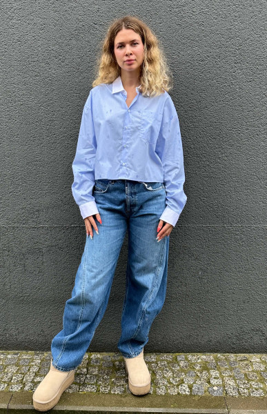 Bluse St. Germain Cropped Blanc in Blau/Weiß