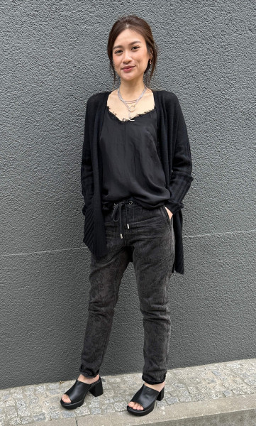Black Lace Shabbies Drawstring Boyfriend Jeans