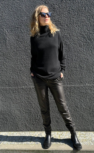 Turtleneck Alex pull Col Roule Noir Unisex