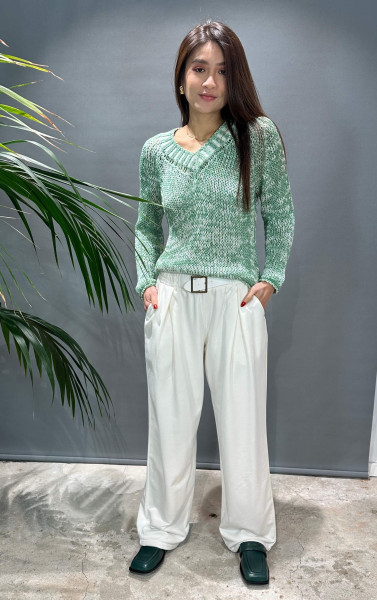 V-Neck Knitwear Green/White