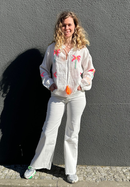 Leinenbluse Palmtrees offwhite