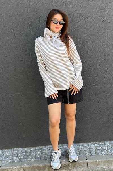 Longsleeve stripe ecru/ cool grey