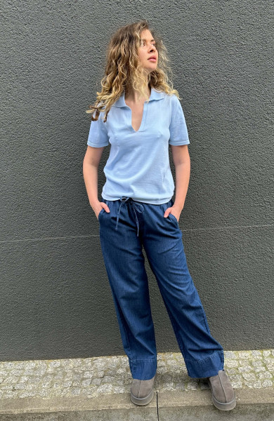 Polo V-Neck Knitwear Light Blue