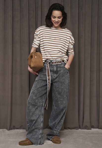 Boat Neck Top Stripes ecru/suede
