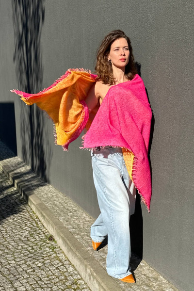 Unisex Knitted Cashmere Scarf yellow/pink