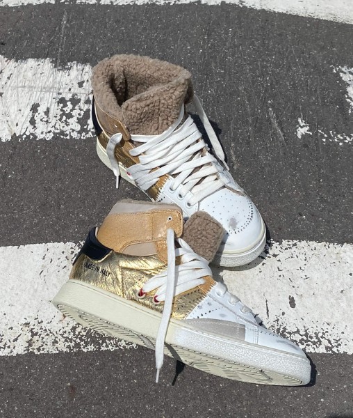 White and gold high top sneakers clearance