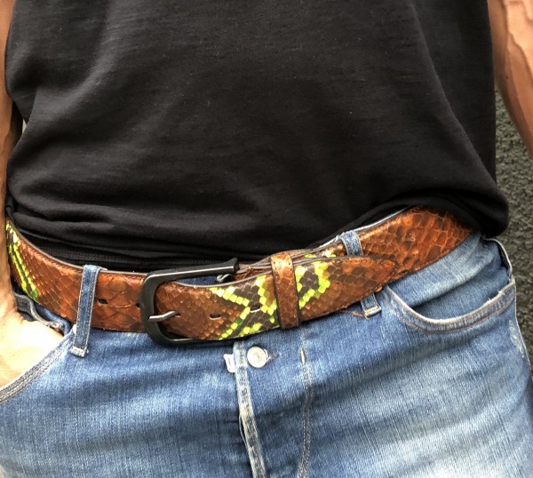 Leather Belt Python cognac neon Gelb