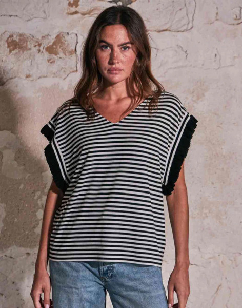 Gestreiftes T-Shirt Mit Raffungen Kadrina black/white