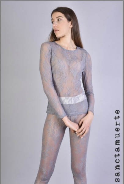 T-Shirt In Pizzo Grigio Lace Top