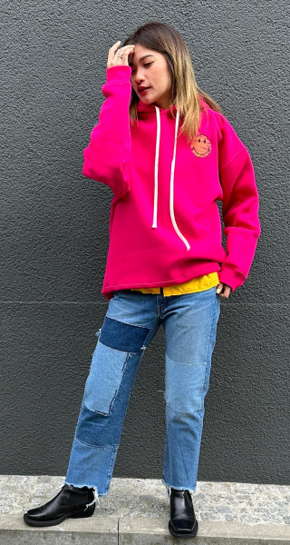 Fuxia Embroidery Hoodie