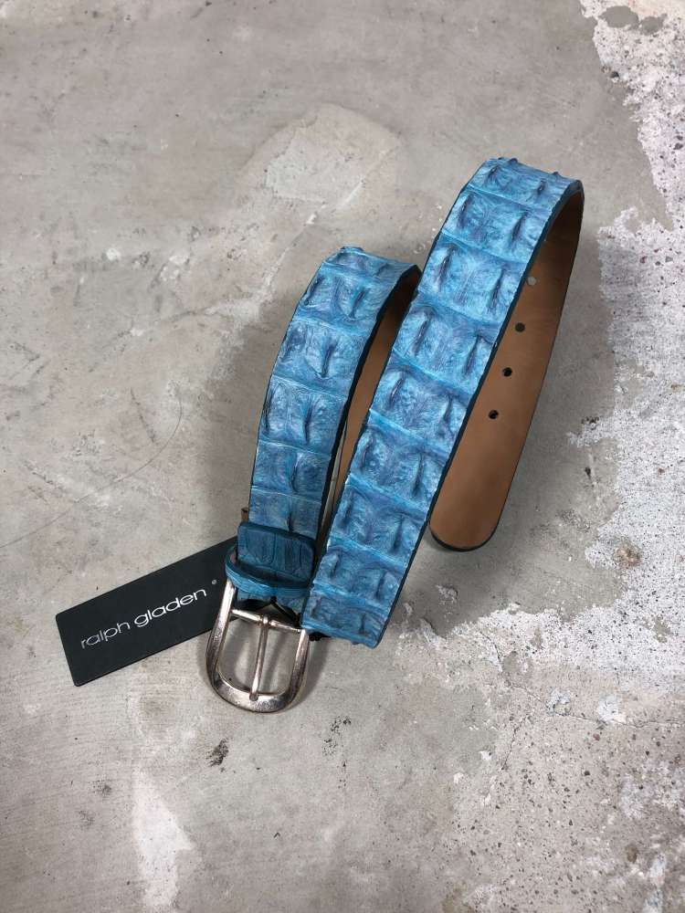 Ralph Gladen Crocodile Leather Buckle Western Belt Ralph Gladen Pythonleder Gürtel Breite 3,5cm in roccia grün  main image 4