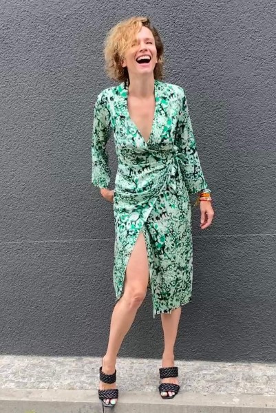 EvelynKB Wrap Dress Green Leopard