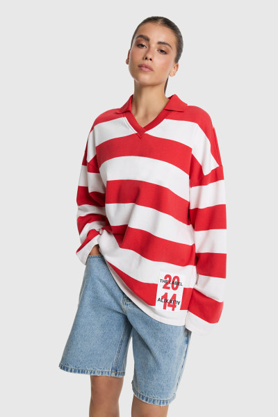 Block Stripe Polo Sweater spicy coral