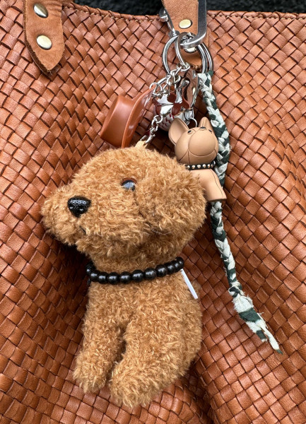 Bag Charm Dog With Hat cognac