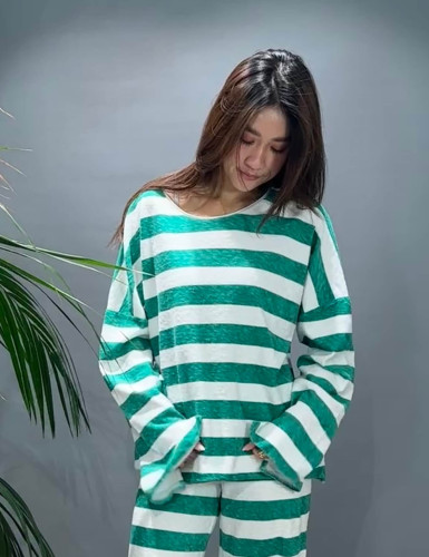 Galena Sweatshirt Striped Smaragd Galena Sweatshirt Striped Smaragd