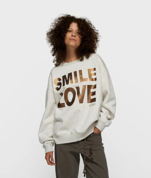 Statement Sweater Smile Love soft white melee