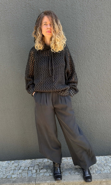 Hoodie Crochet Wool Lurex Charcoal