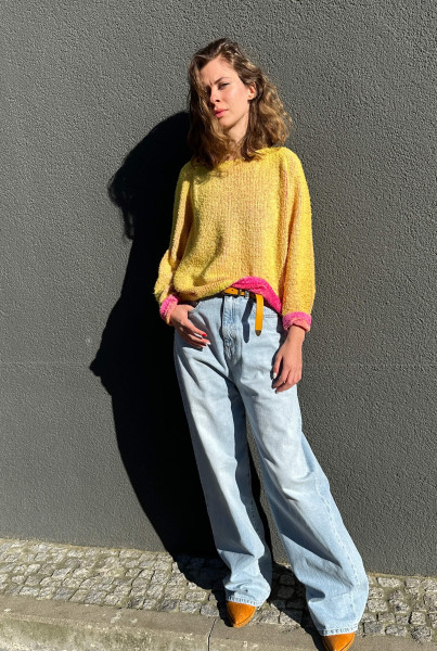 Knitted Pullover yellow/pink
