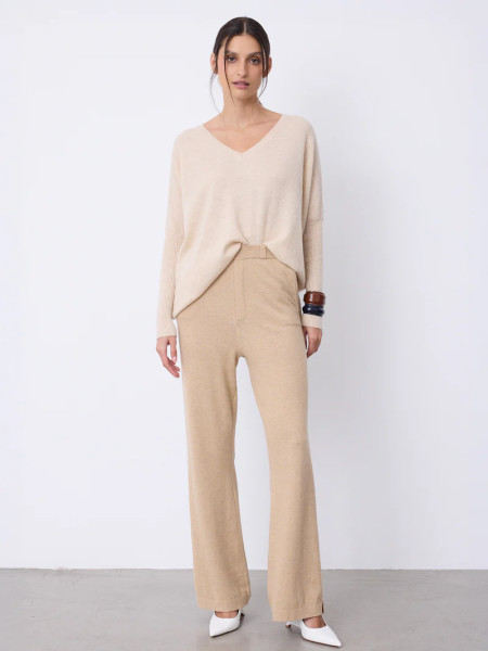 Maya Hose aus Baumwollkaschmir beige/coffee/rooibos